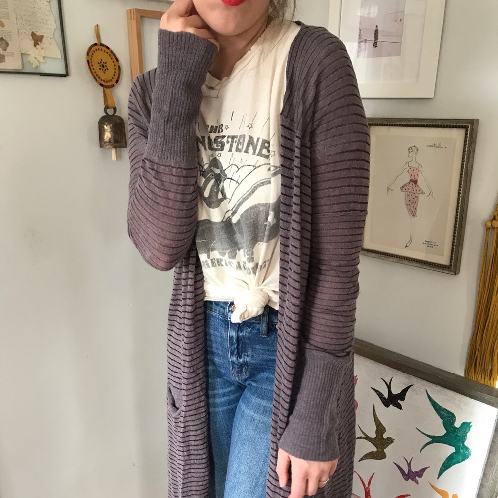 Free people thin sheer stripe maxi cardigan